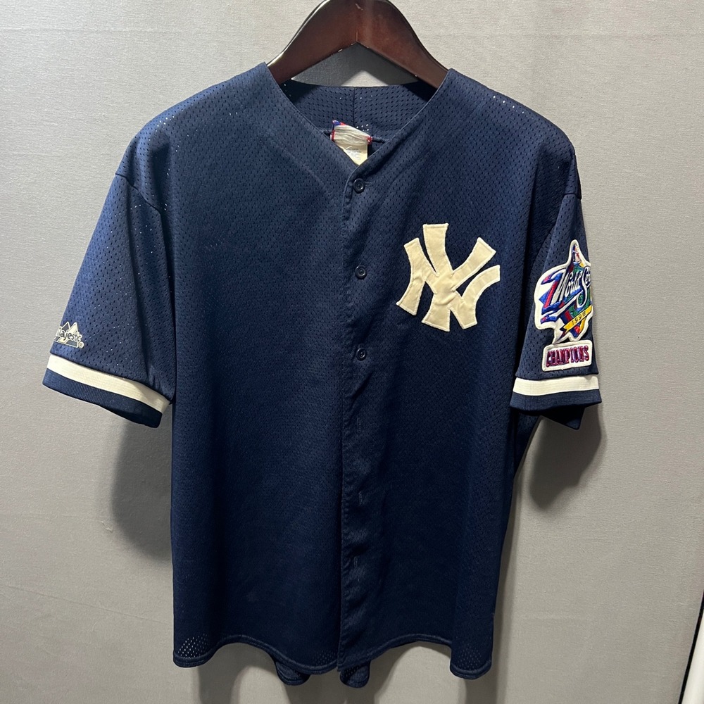 Vintage Majestic NY Yankees 1998 World Series Jersey Mens XL Navy Blue USA Made